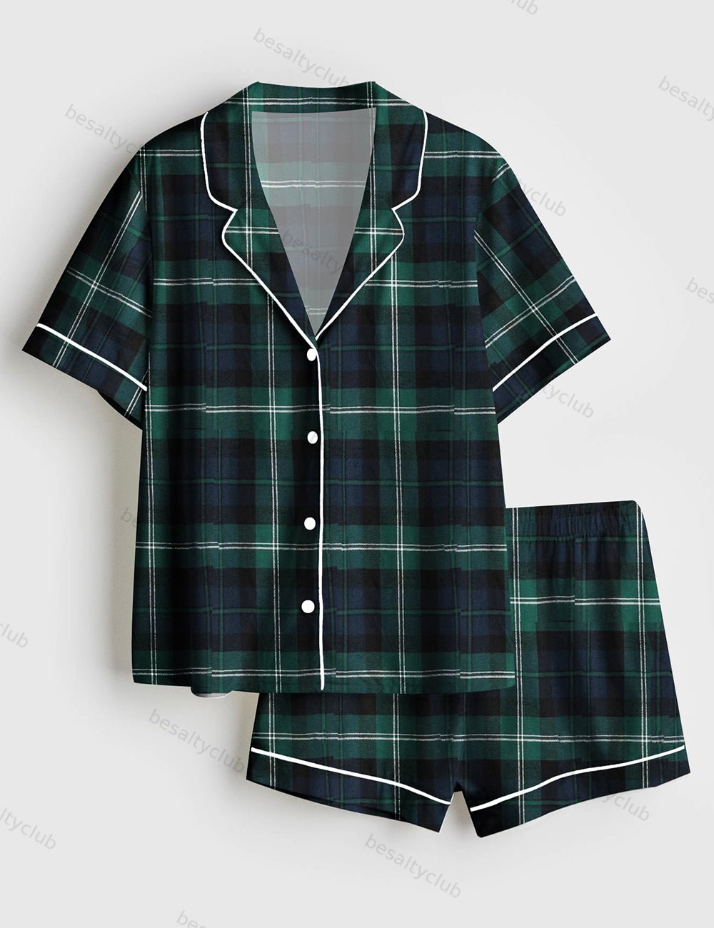 Plaid Print Short Sleeve Pajama Set