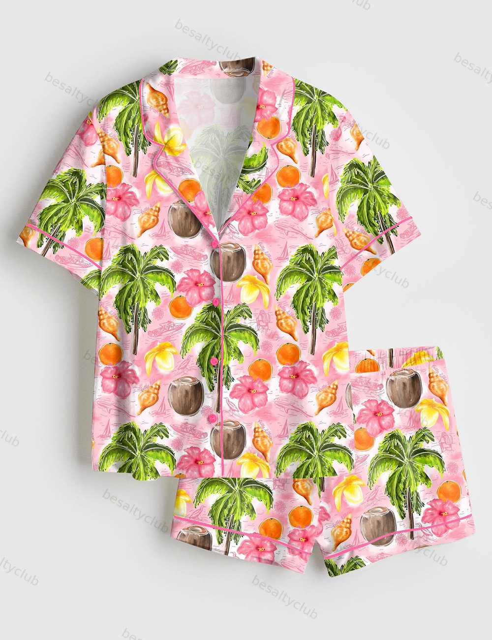 Florida Travel Pink Short Sleeve Satin Pajama Set