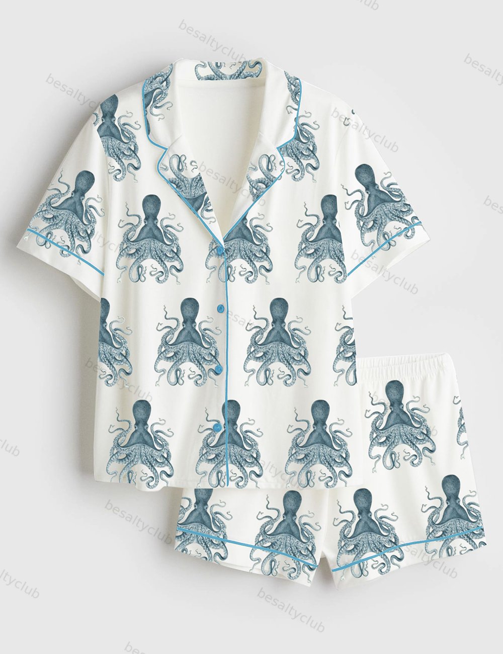 Octopus Oasis in Sea Short Sleeve Satin Pajama Set