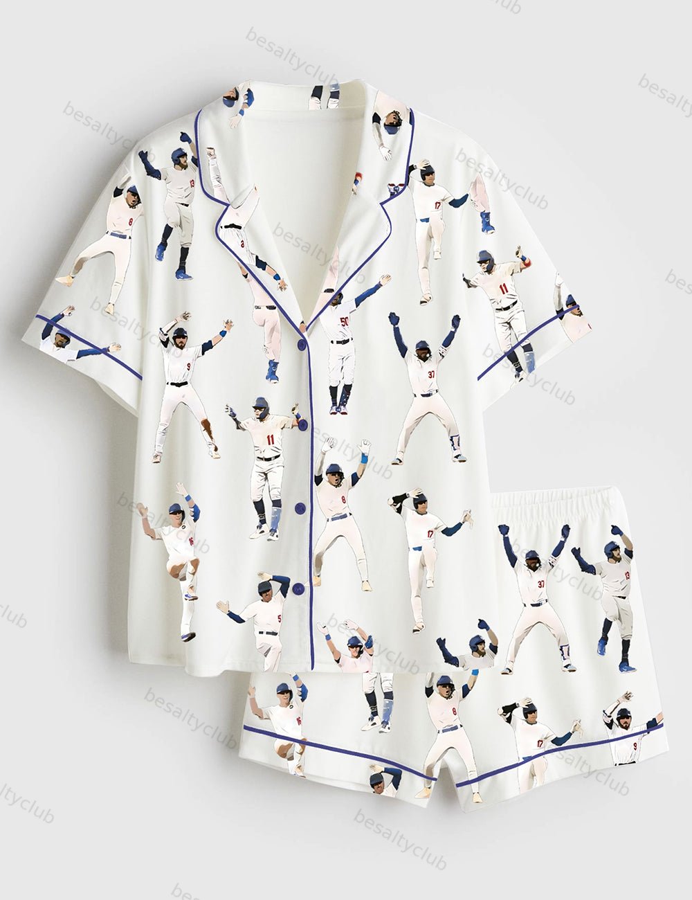 Men's Baseball League Short Sleeve Satin Pajama Set