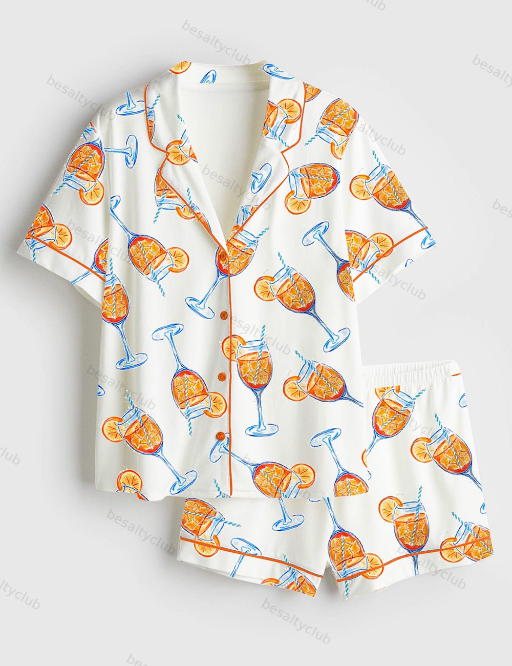Aperol Spritz Trio Watercolor Short Sleeve Satin Pajama Set