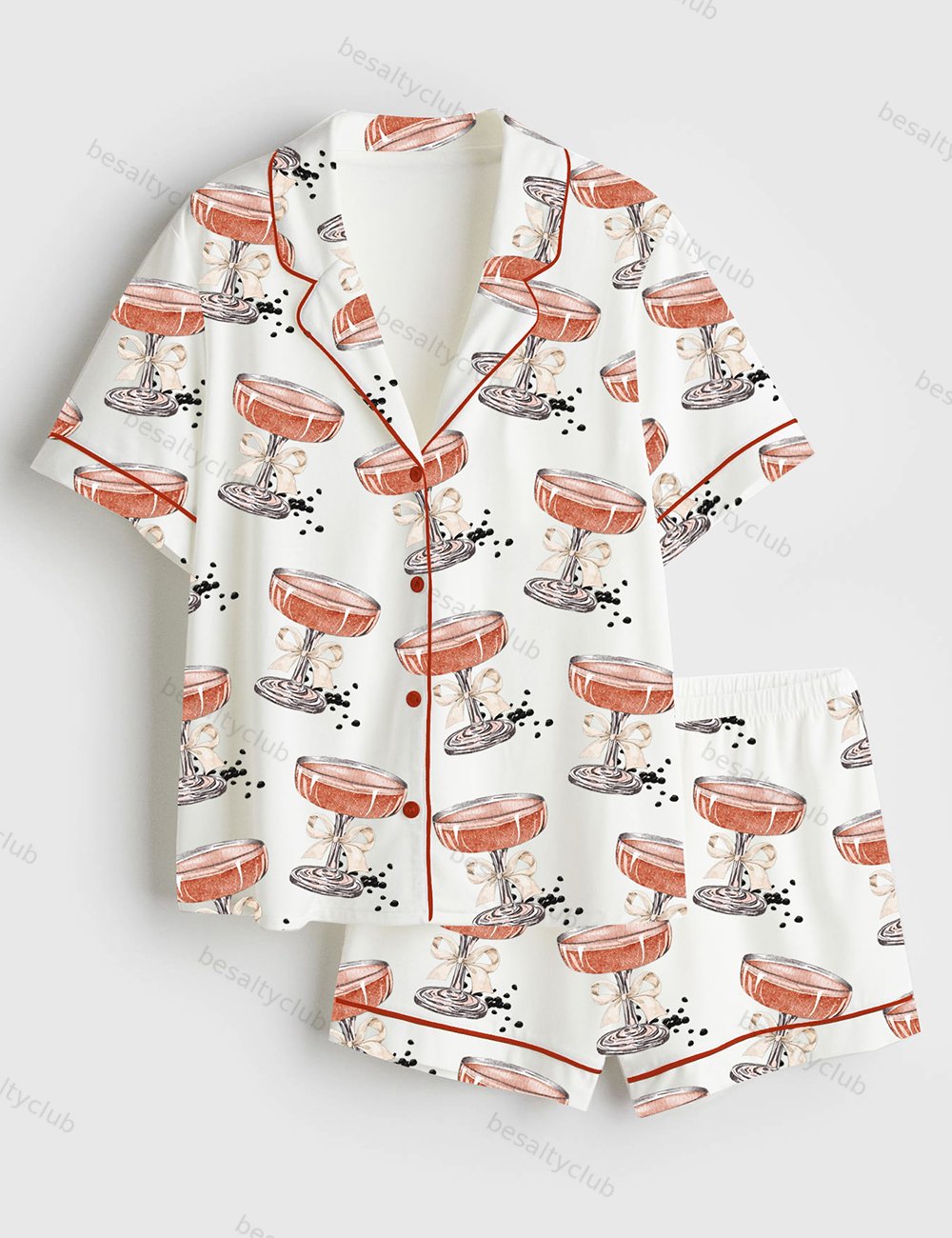 Champagne Caviar Short Sleeve Satin Pajama Set