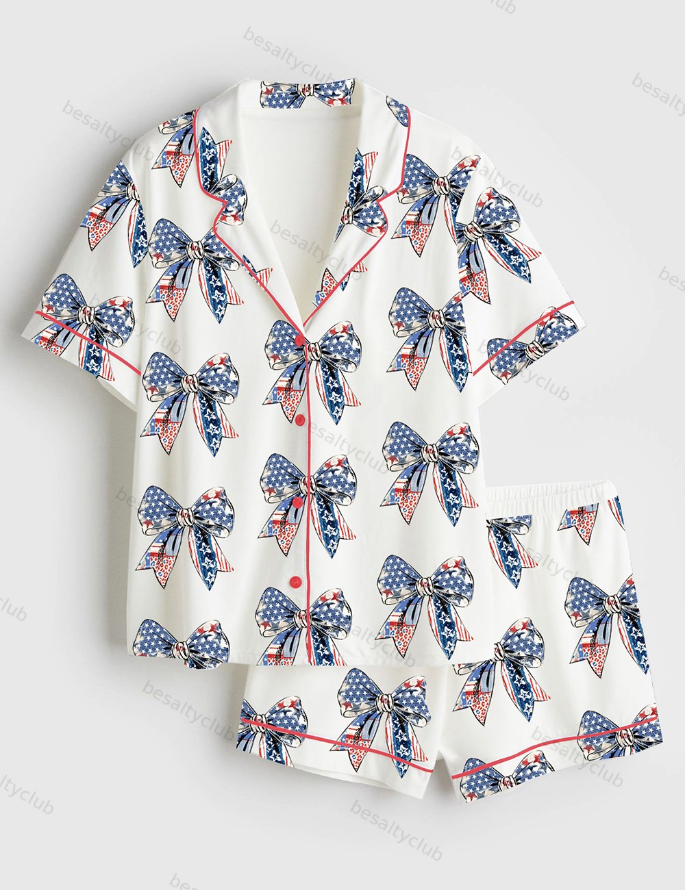 Coquette American Girl 4th Of July America Freedom USA Flag Short Sleeve Satin Pajama Set