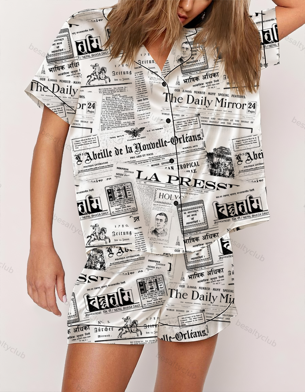 Old Newspapers Archive Satin Pajama Set