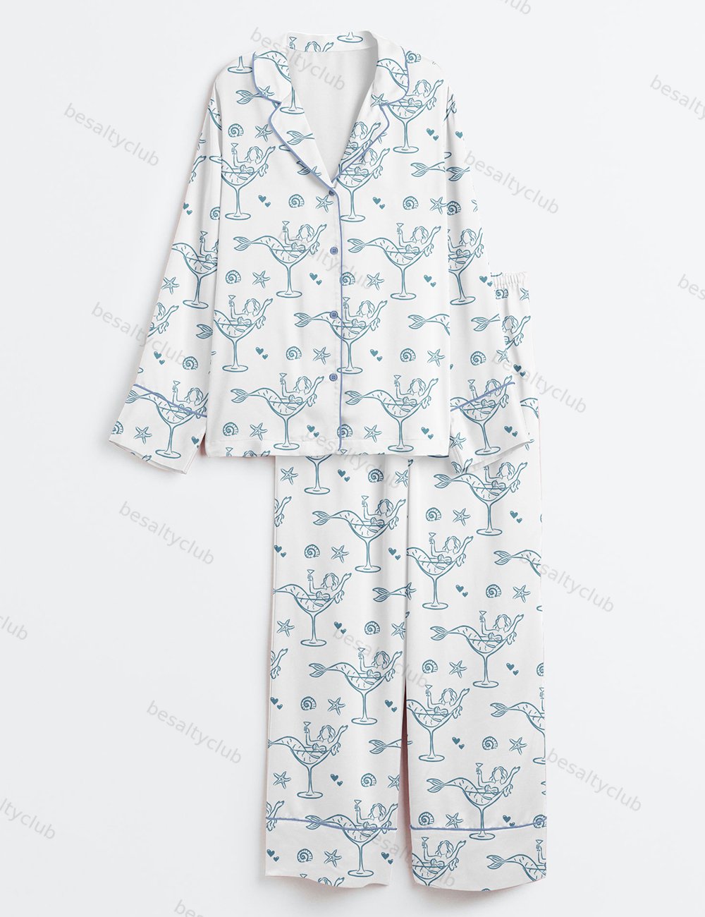 Seashells And Wedding Bells Bachelorette Beach Party Coastal Last Toast Print Long Sleeve Satin Pajama Set