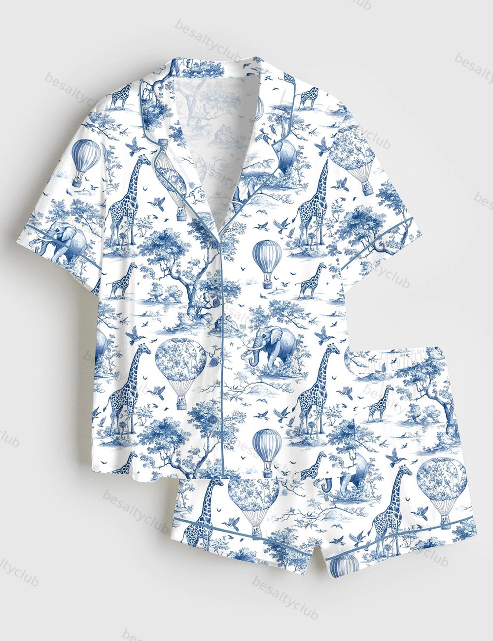 Giraffe Elephant Short Sleeve Satin Pajama Set