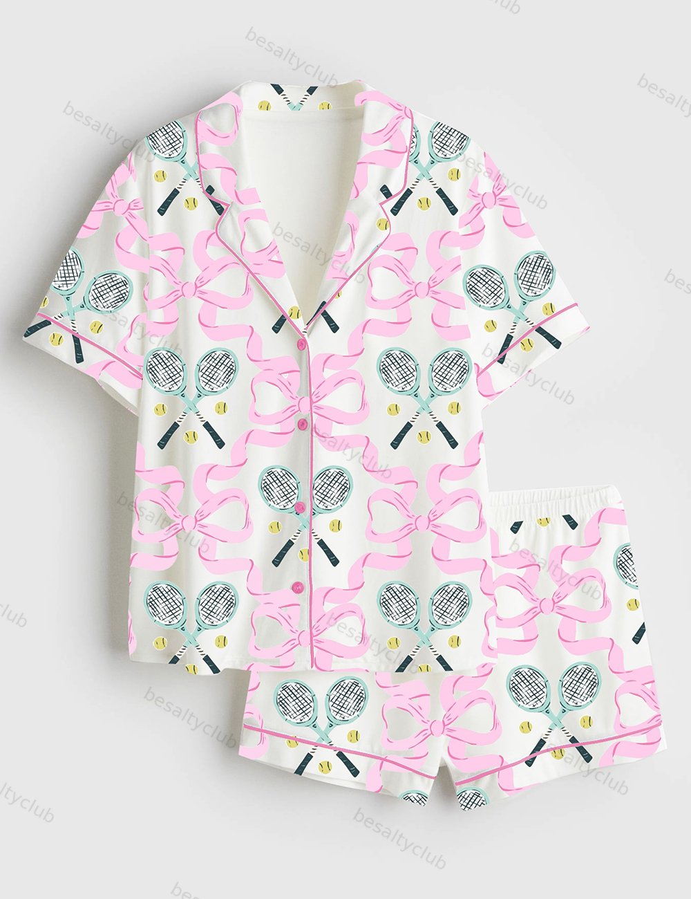 Coquette Bow Tennis Love Short Sleeve Satin Pajama Set