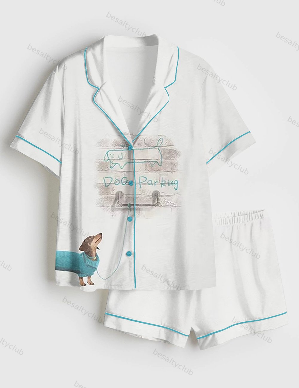 Dog Parking Dachshund Cute Dog Short Sleeve Satin Pajama Set
