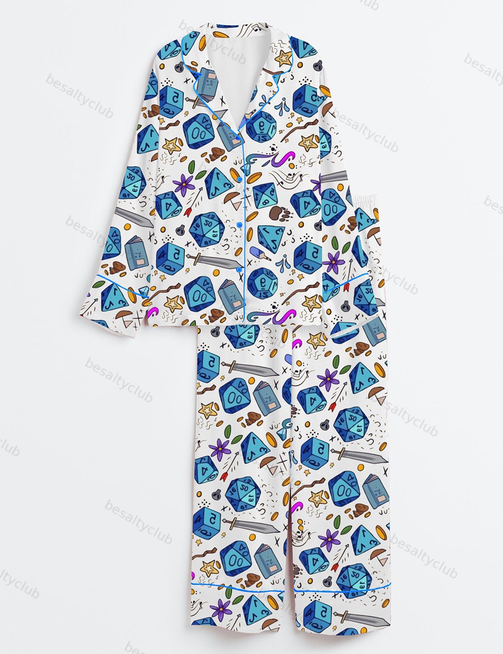 DND Pattern Ttrpg Tabletop Games Long Sleeve Satin Pajama Set