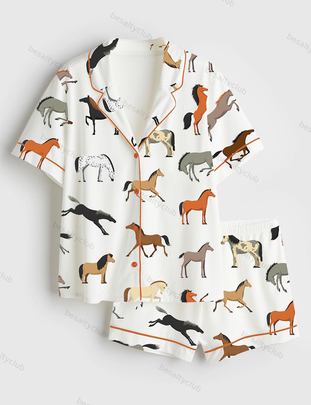 Horse Short Sleeve Satin Pajama Set