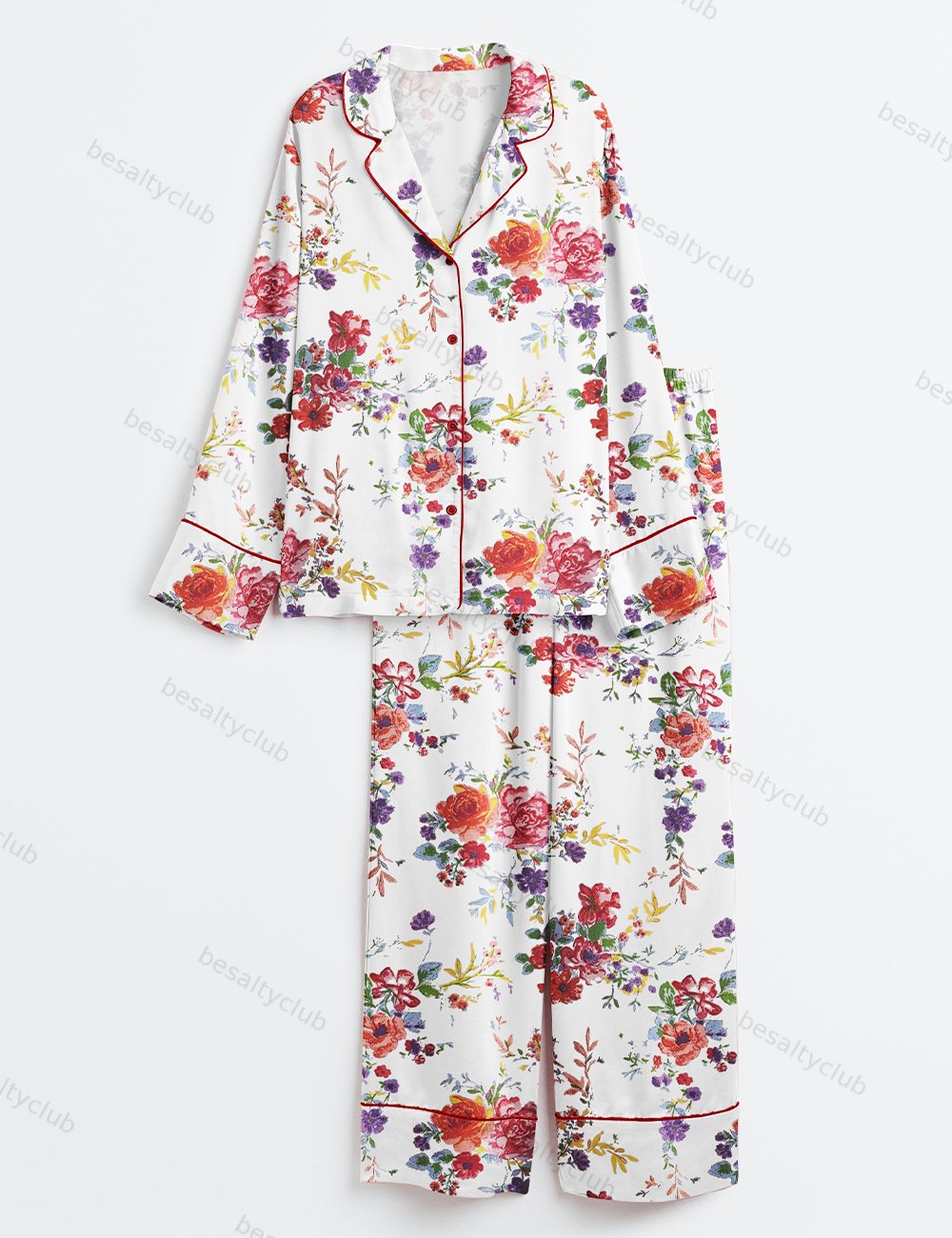 Beautiful Floral Bouquet Long Sleeve Satin Pajama Set