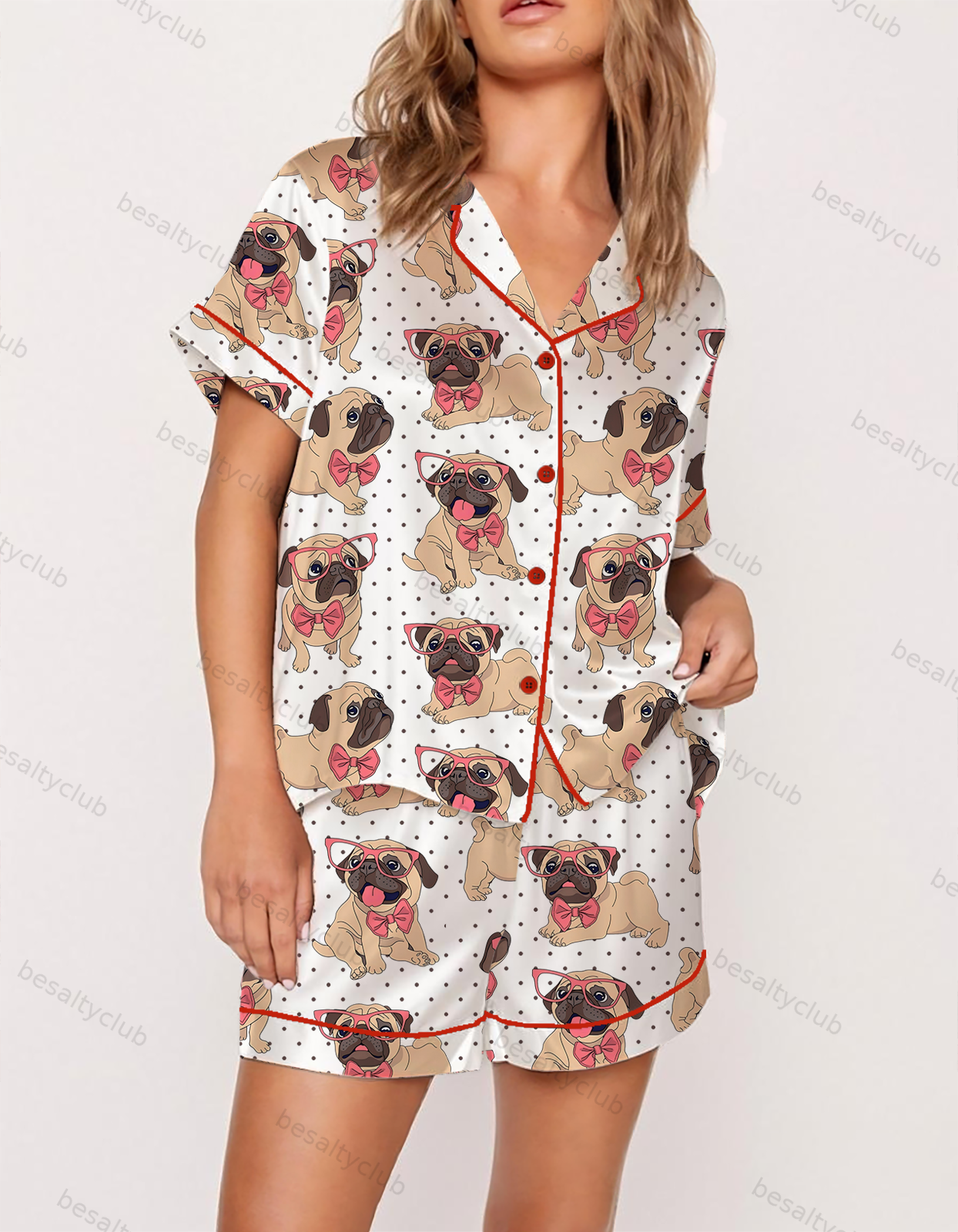 Dutch Pug with Glasses Satin Pajama Set