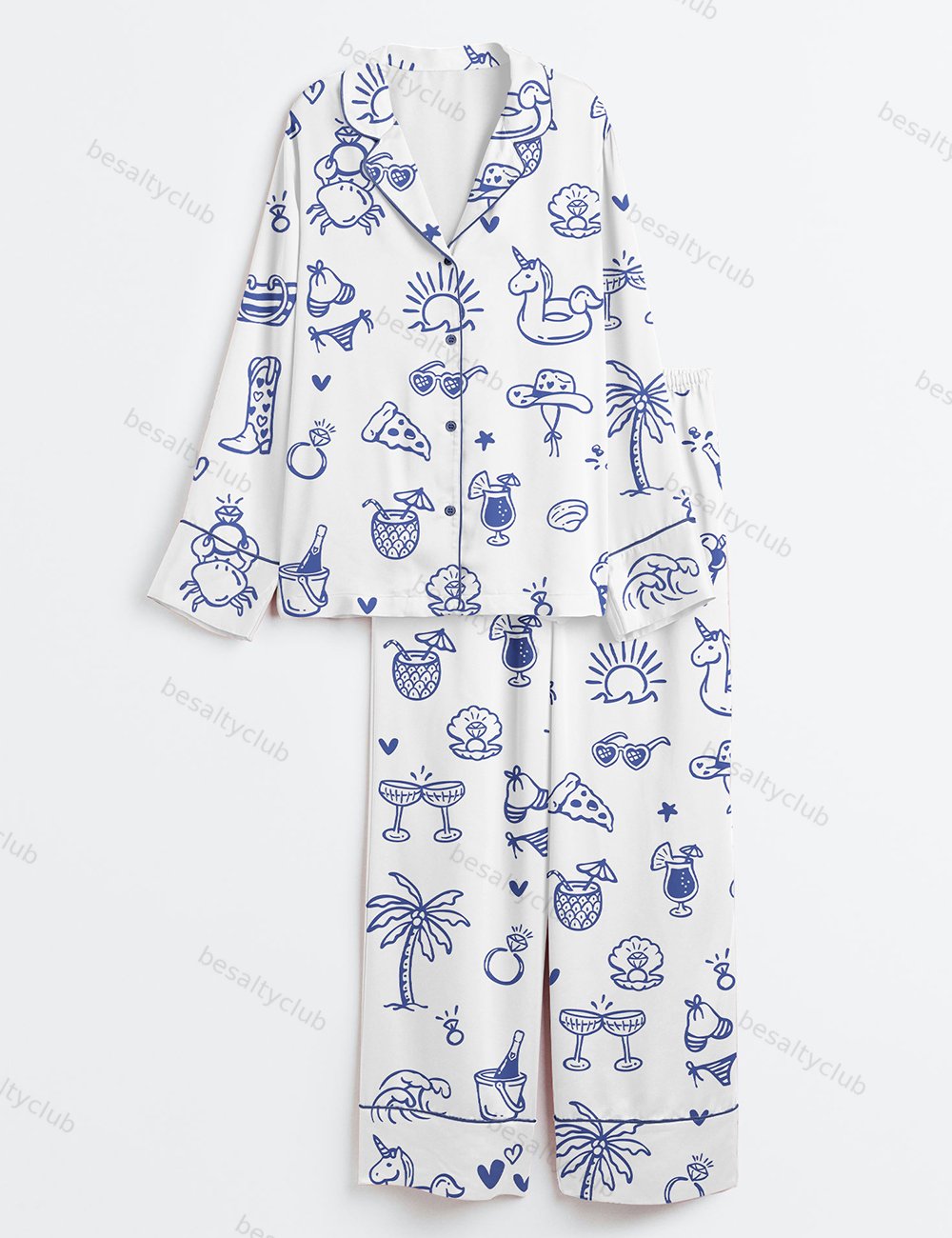 Beach Bachelorette Coastal Wedding Long Sleeve Satin Pajama Set