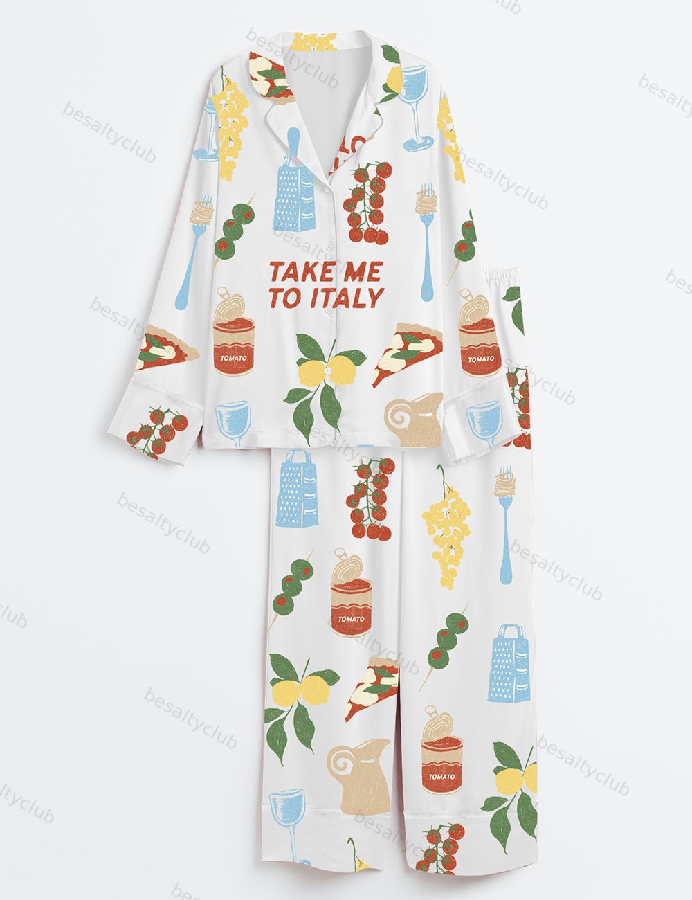 Take Me To Italy Travel Long Sleeve Satin Pajama Set