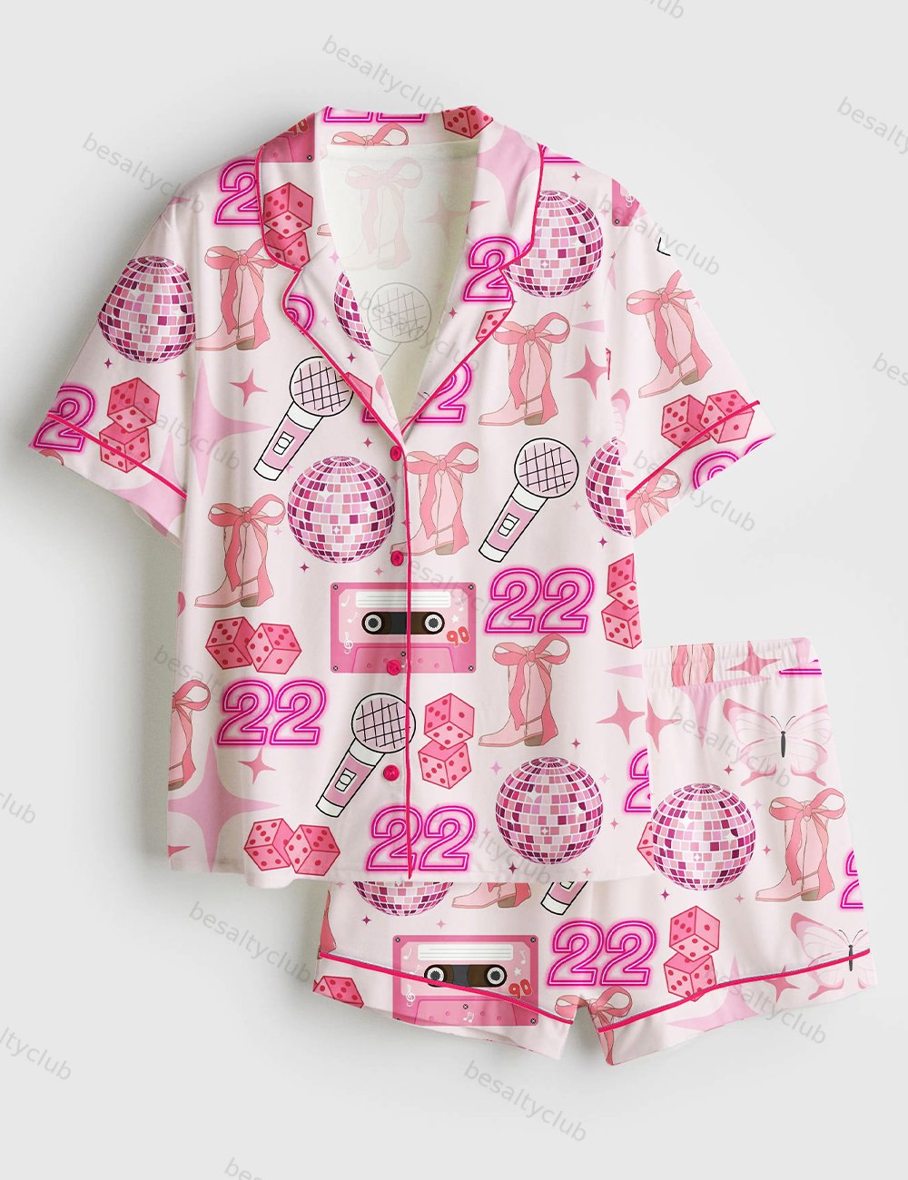 Icons Music Pop Star Western Short Sleeve Satin Pajama Set