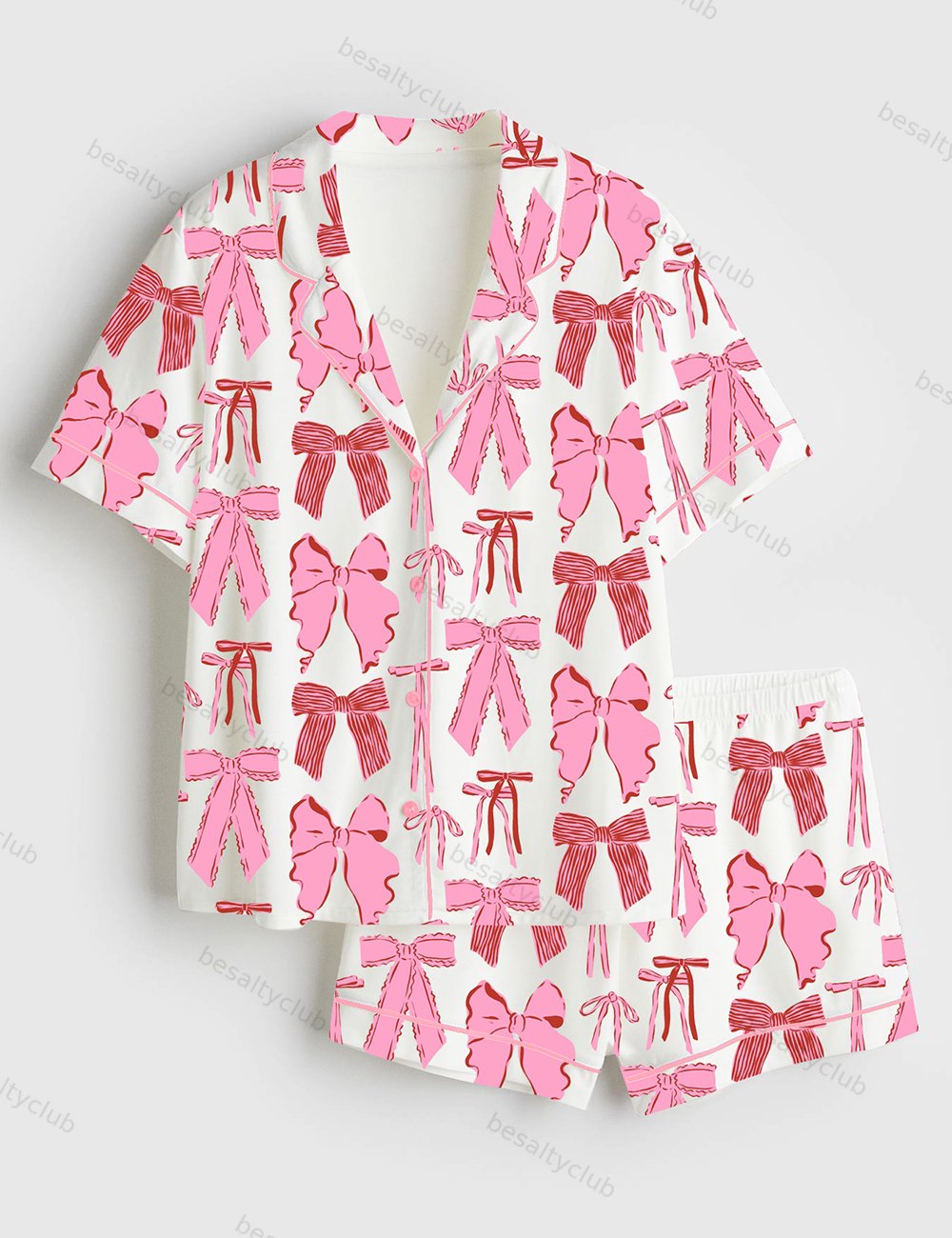 Pink Coquette Bow Short Sleeve Satin Pajama Set