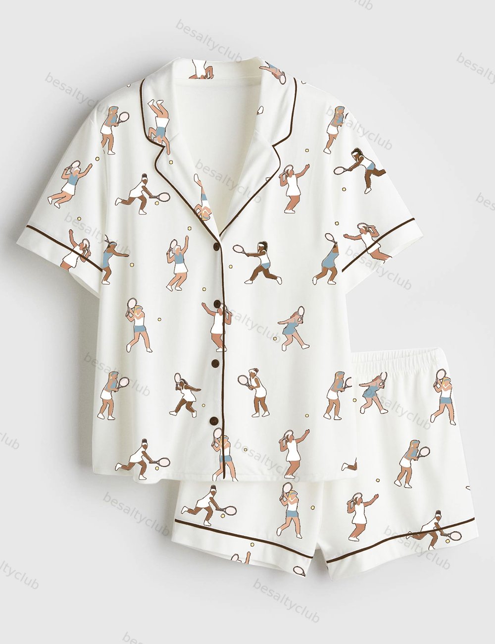 Tennis Players Tennis-themed Gifts Short Sleeve Satin Pajama Set