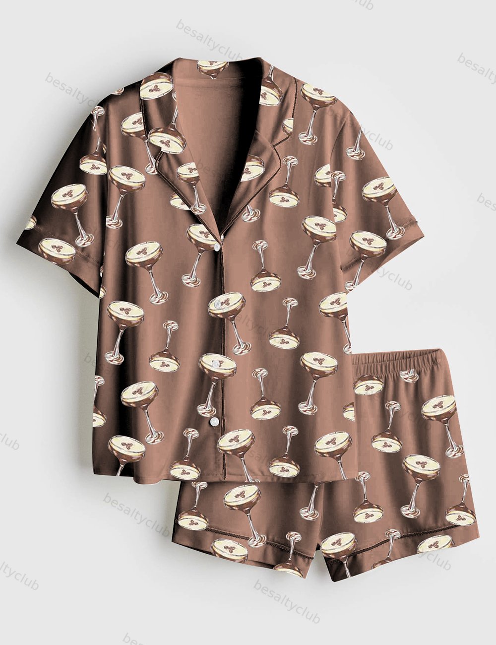 Espresso Martini Wedding Drink Short Sleeve Satin Pajama Set