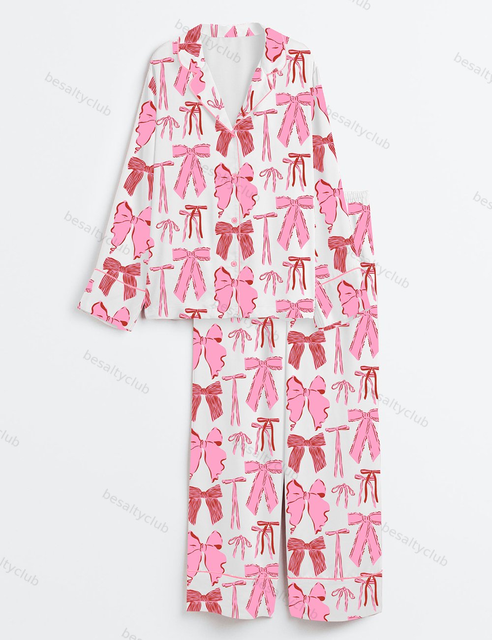 Pink Coquette Bow Long Sleeve Satin Pajama Set