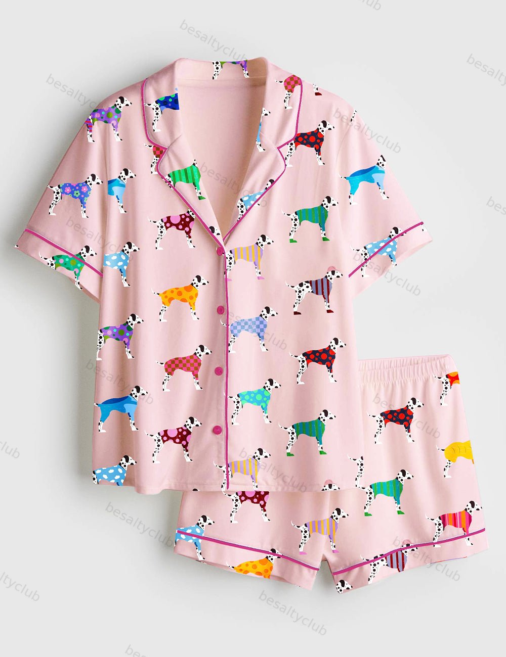 Dalmatian Puppy Short Sleeve Satin Pajama Set