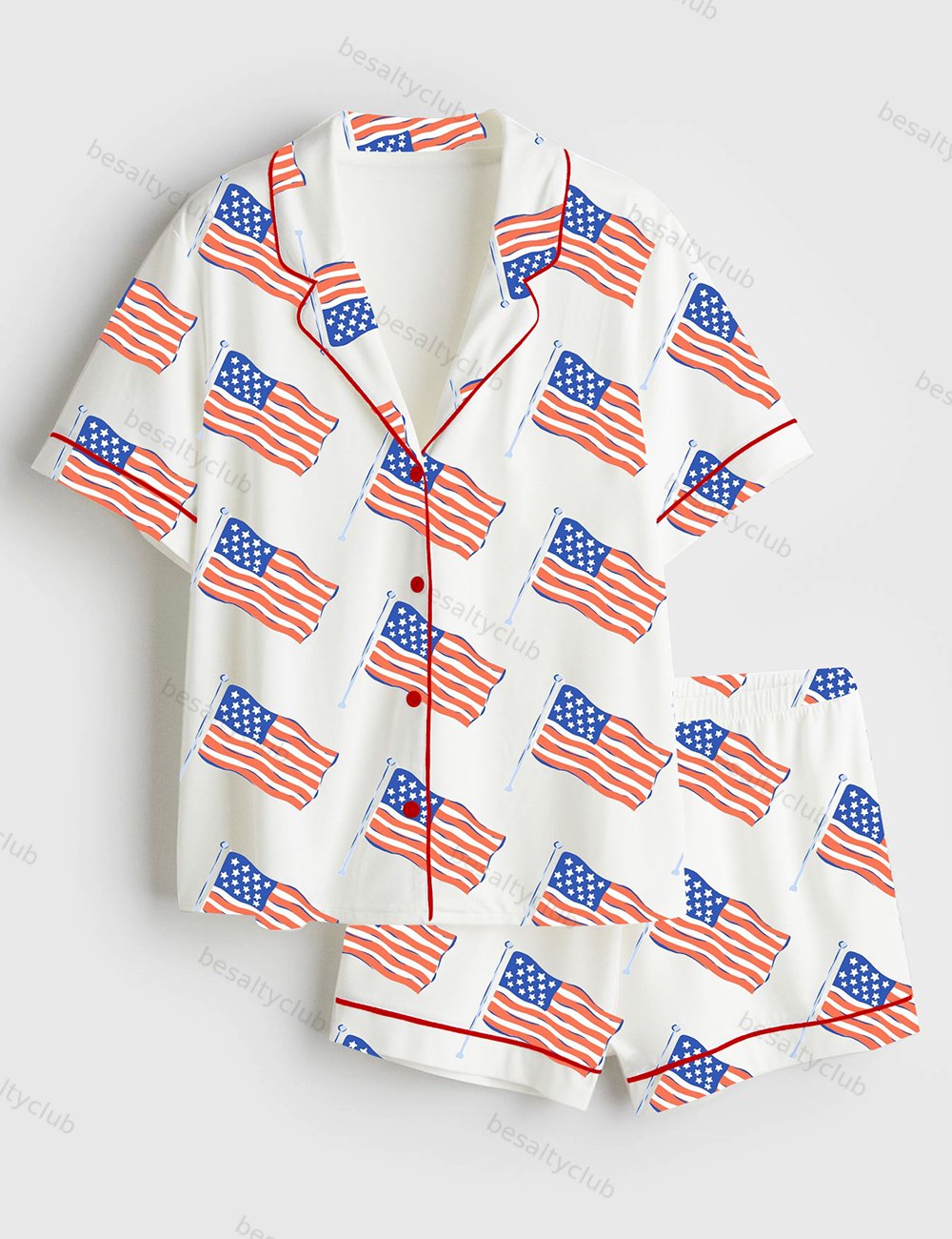 American Flag 4th Of July Short Sleeve Satin Pajama Set