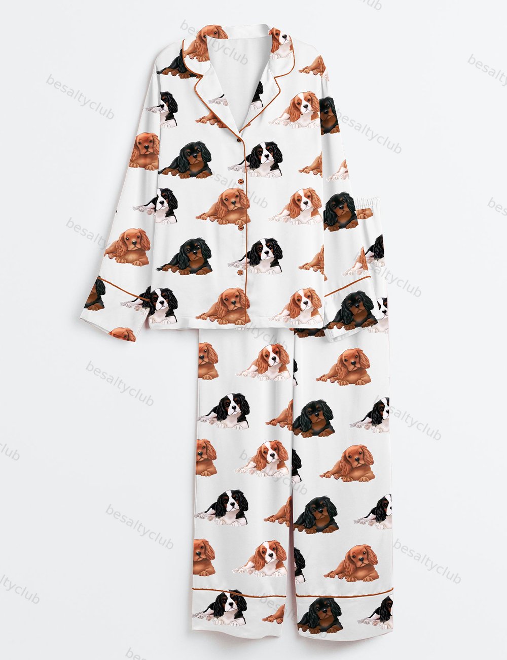 Cavalier King Charles Spaniel Dog Long Sleeve Satin Pajama Set