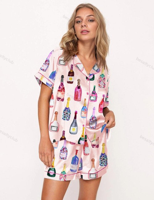 Watercolor Champagne Bottles Pajama Set