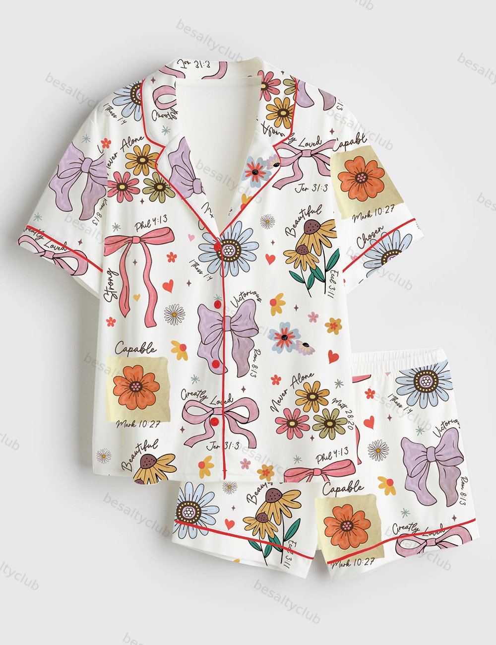 Christian Mama Boho Floral Mama Wildflower Mama Mother's Day Gift Short Sleeve Satin Pajama Set