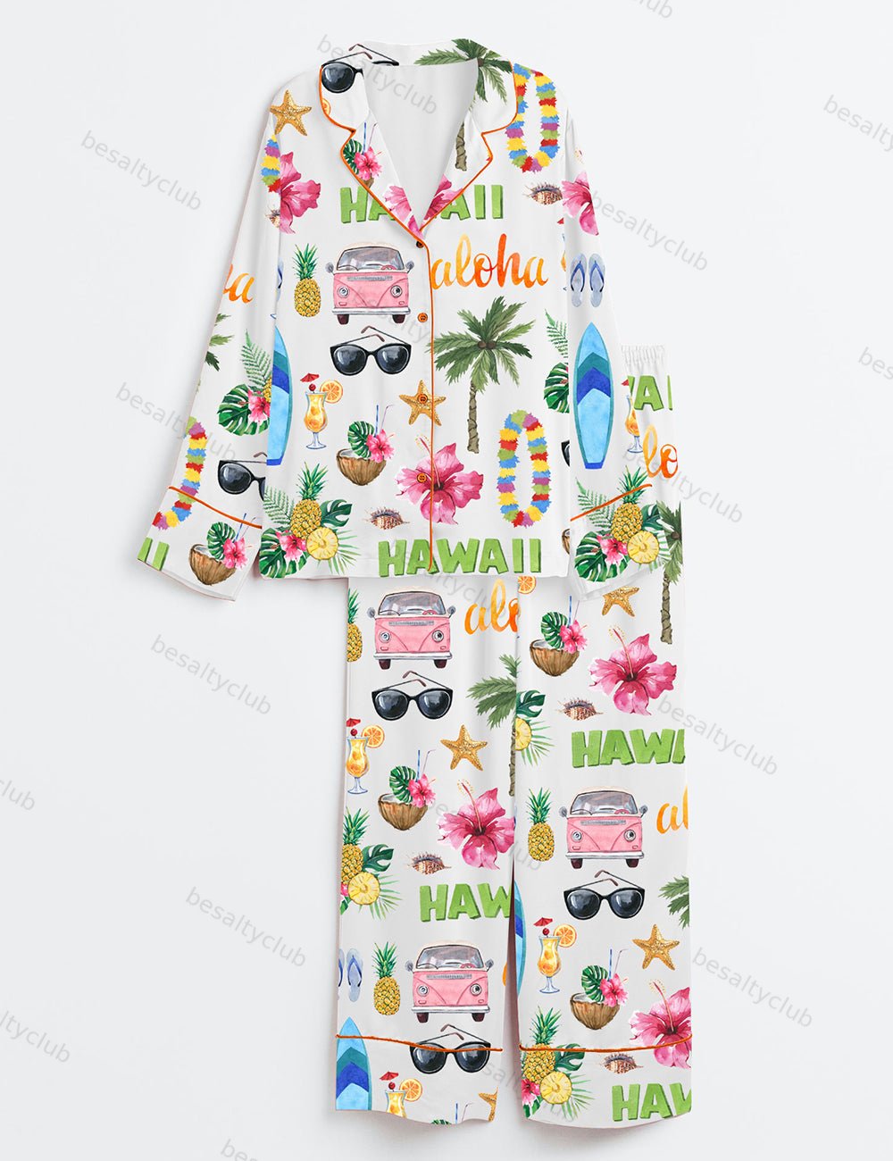 Hawaii Travel Long Sleeve Satin Pajama Set