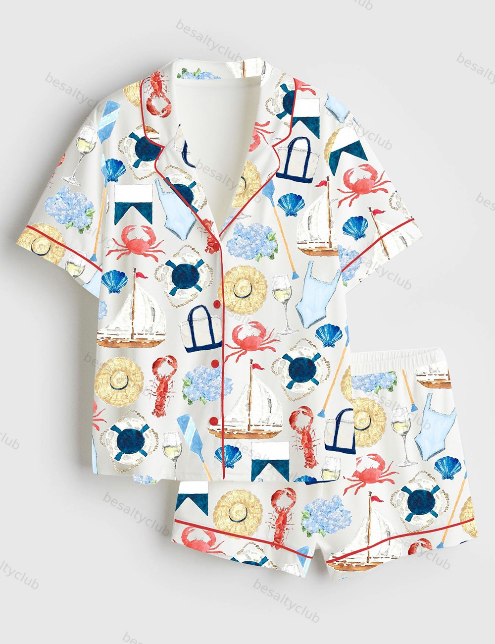 New England Summer Dreaming Short Sleeve Satin Pajama Set