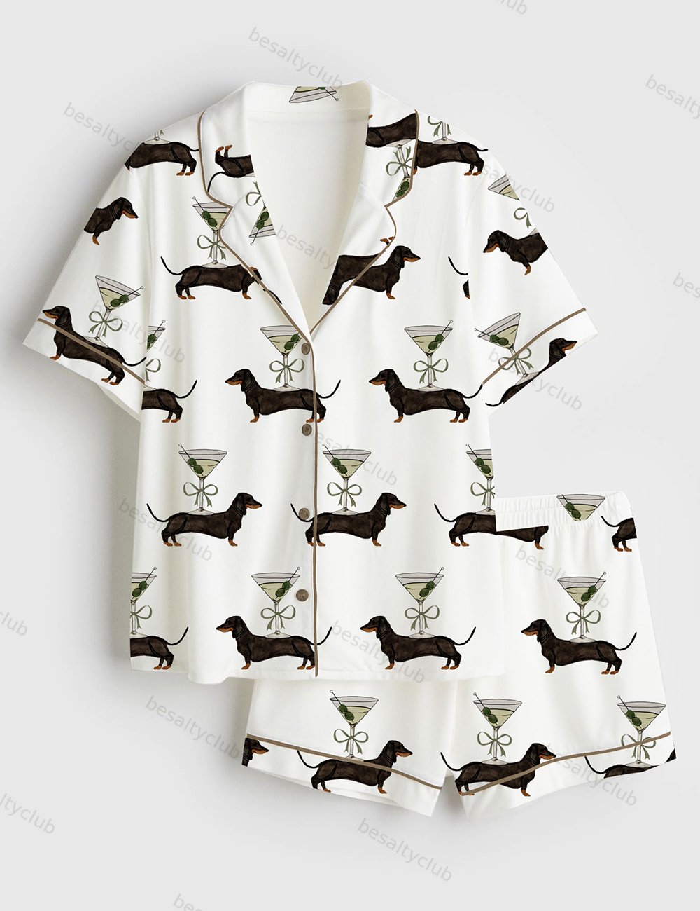 A Tini Dach Older Dirty Martini Dachshund Party Weenies And Tinis Short Sleeve Satin Pajama Set