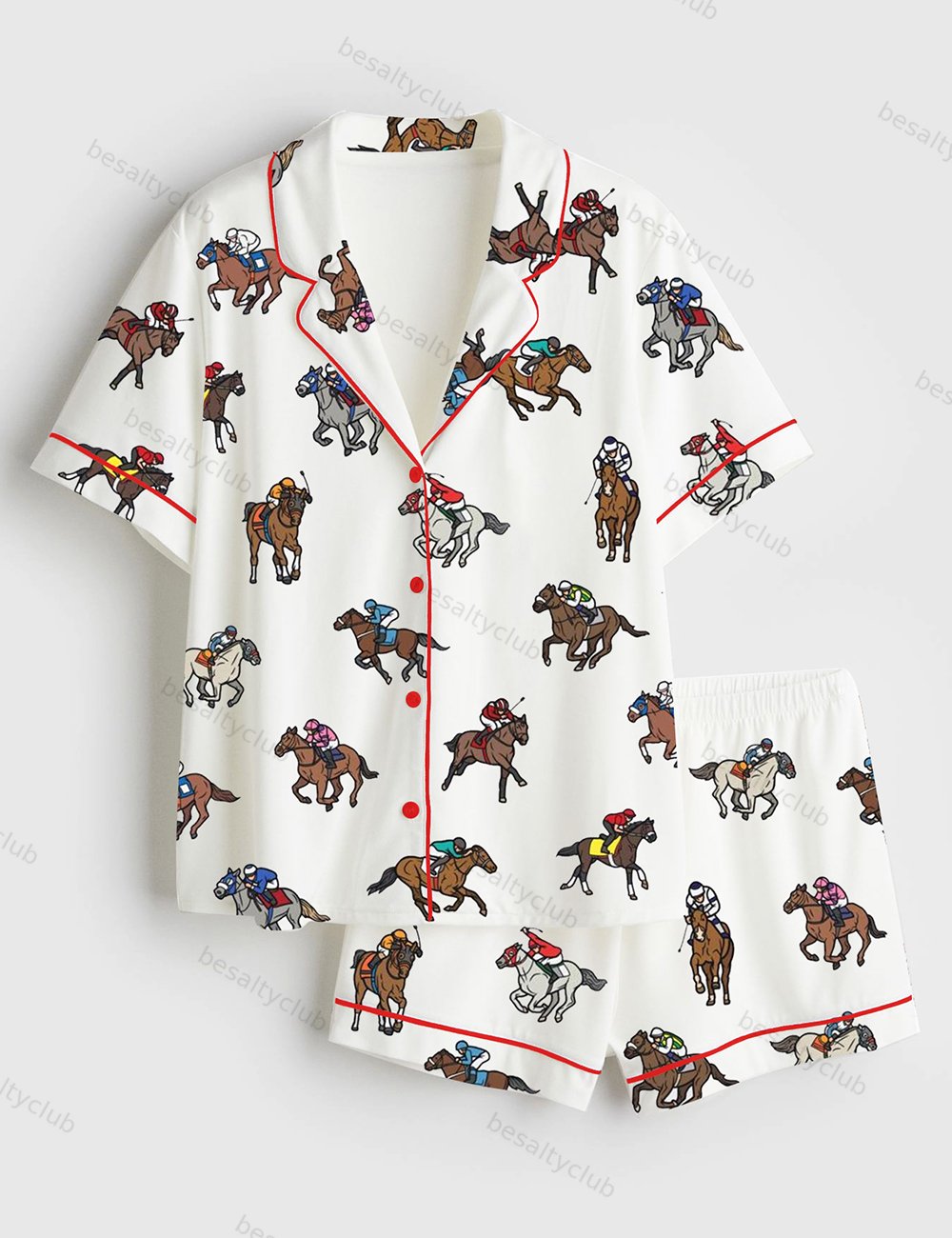 Derby Horse Racing Kentucky Derby 2025 Equestrian Jockey Print Short Sleeve Satin Pajama Set