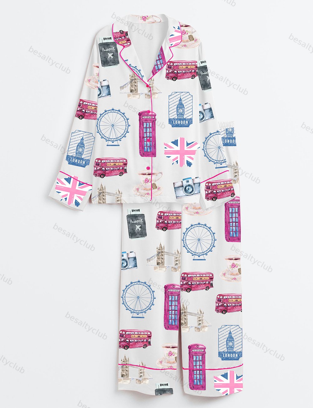 London Britain Girls Trip Amalfi Coast Lake Como Travel Long Sleeve Satin Pajama Set