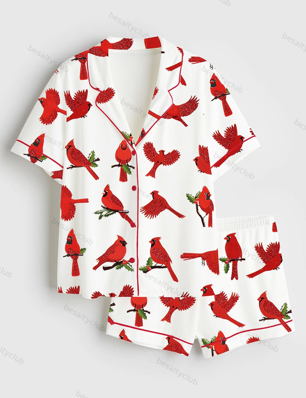 Northern Cardinal Bird Short Sleeve Satin Pajama Set