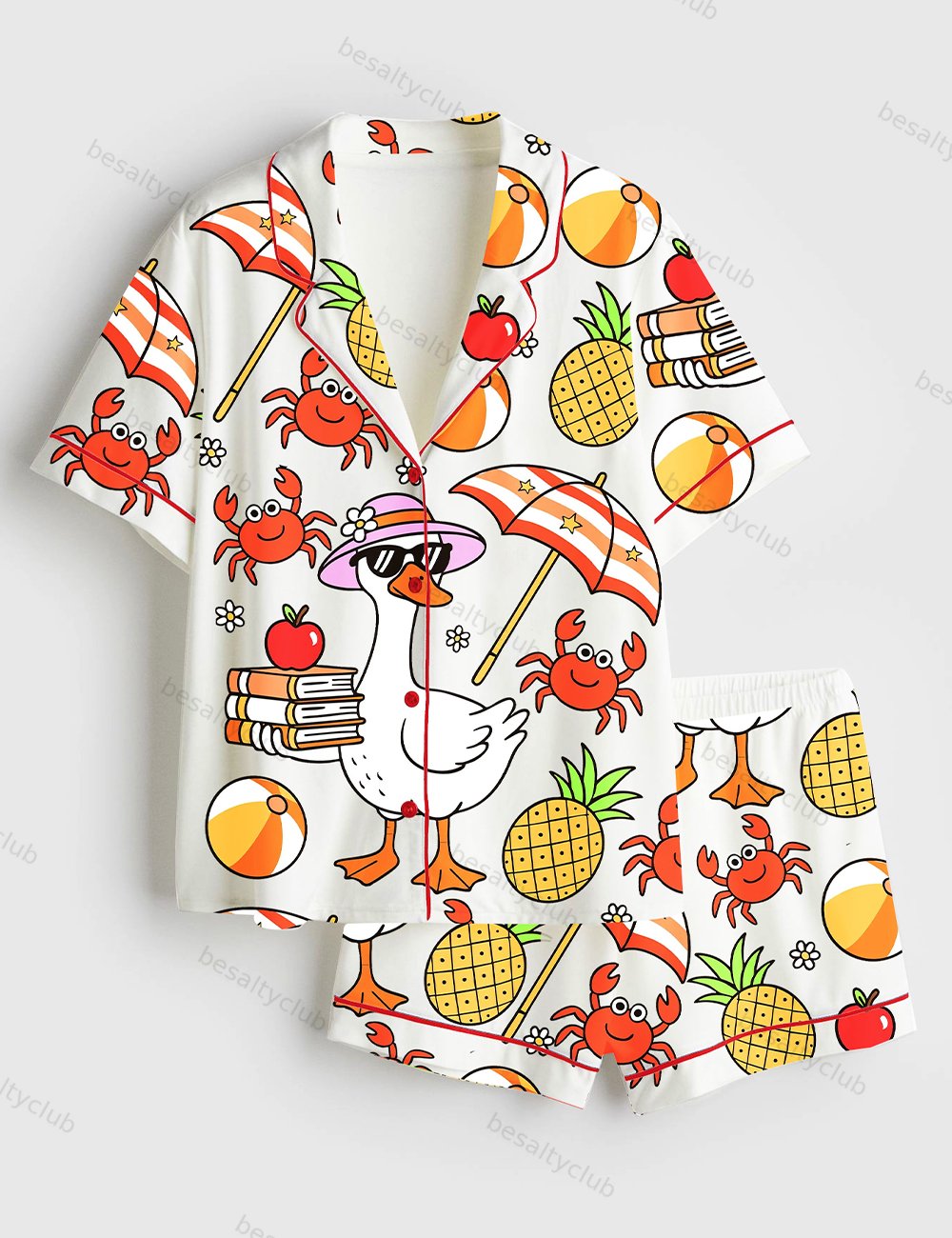 Last Day Of School Teacher Goose Schools Out For Summer Print Short Sleeve Satin Pajama Set