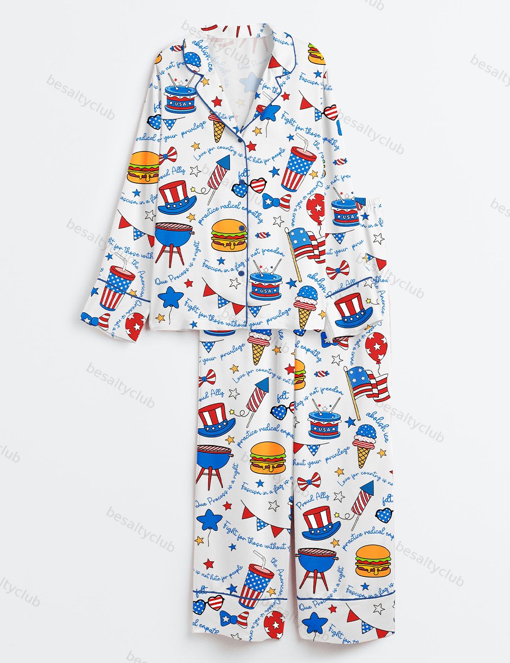 Liberal Fourth Of July Liberal Patriotic Secret Subtle FDT Print Long Sleeve Satin Pajama Set