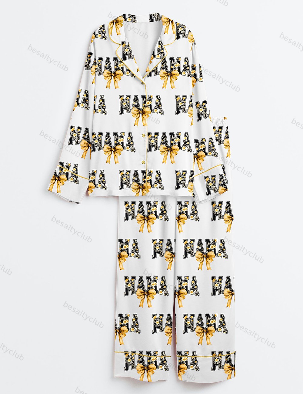 Floral Mama Coquette Mama Sunflower Girl Coquette Chinoiserie Floral Long Sleeve Satin Pajama Set