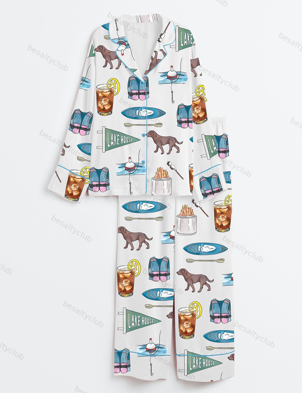 Lake House Icons Long Sleeve Satin Pajama Set