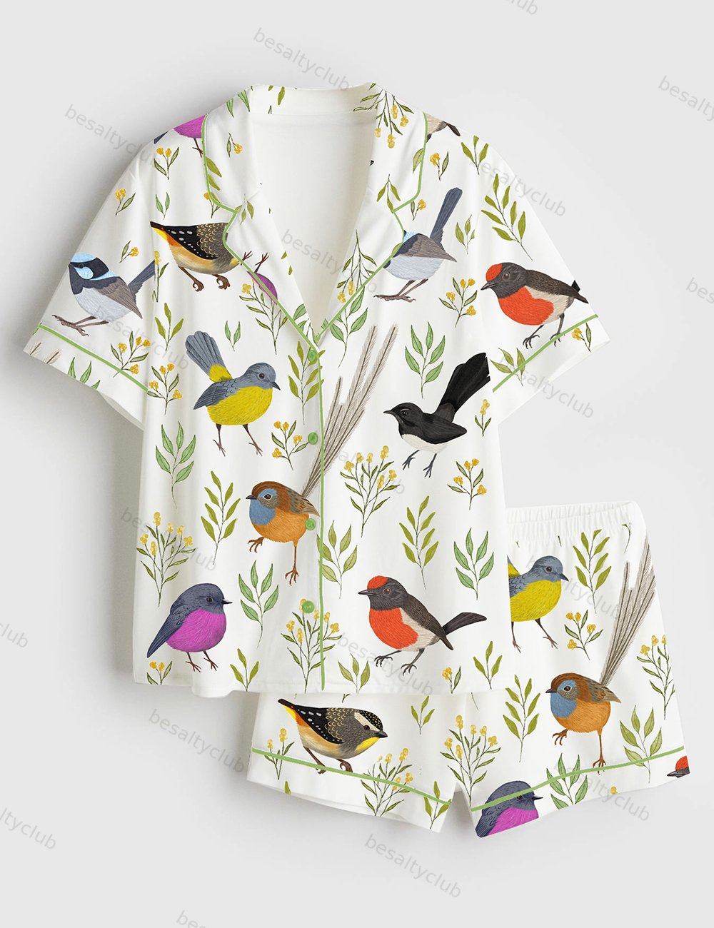 Little Birdies Short Sleeve Satin Pajama Set