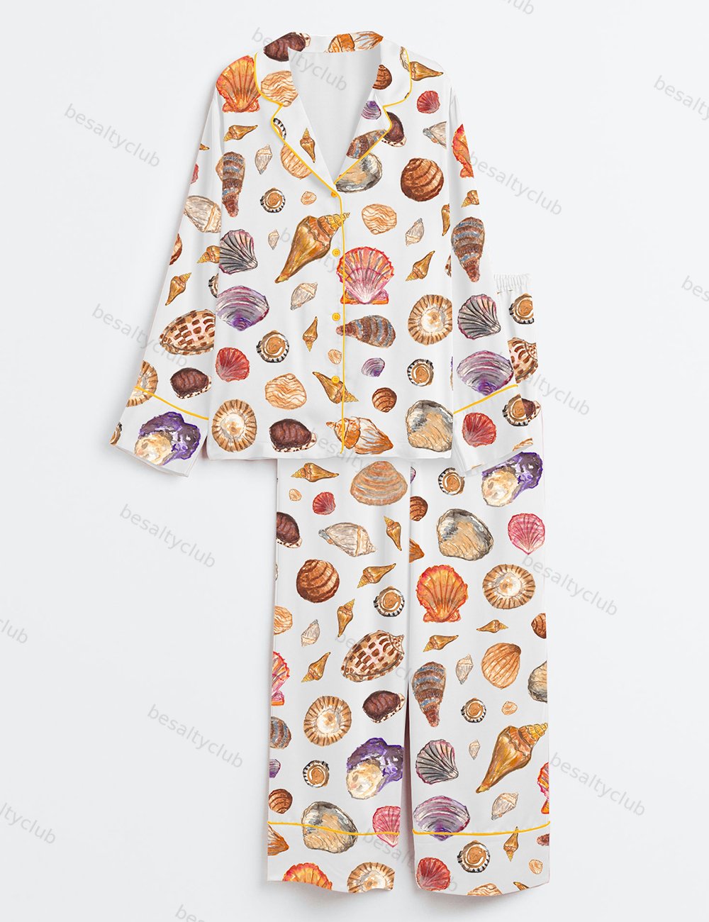 The Shells At The Beach Long Sleeve Satin Pajama Set