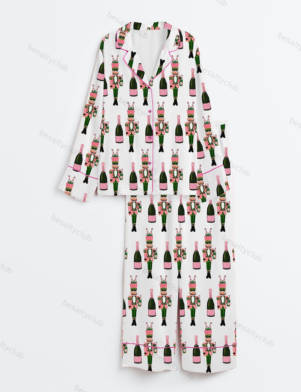 Bucket Nutcracker Champagne Long Sleeve Satin Pajama Set