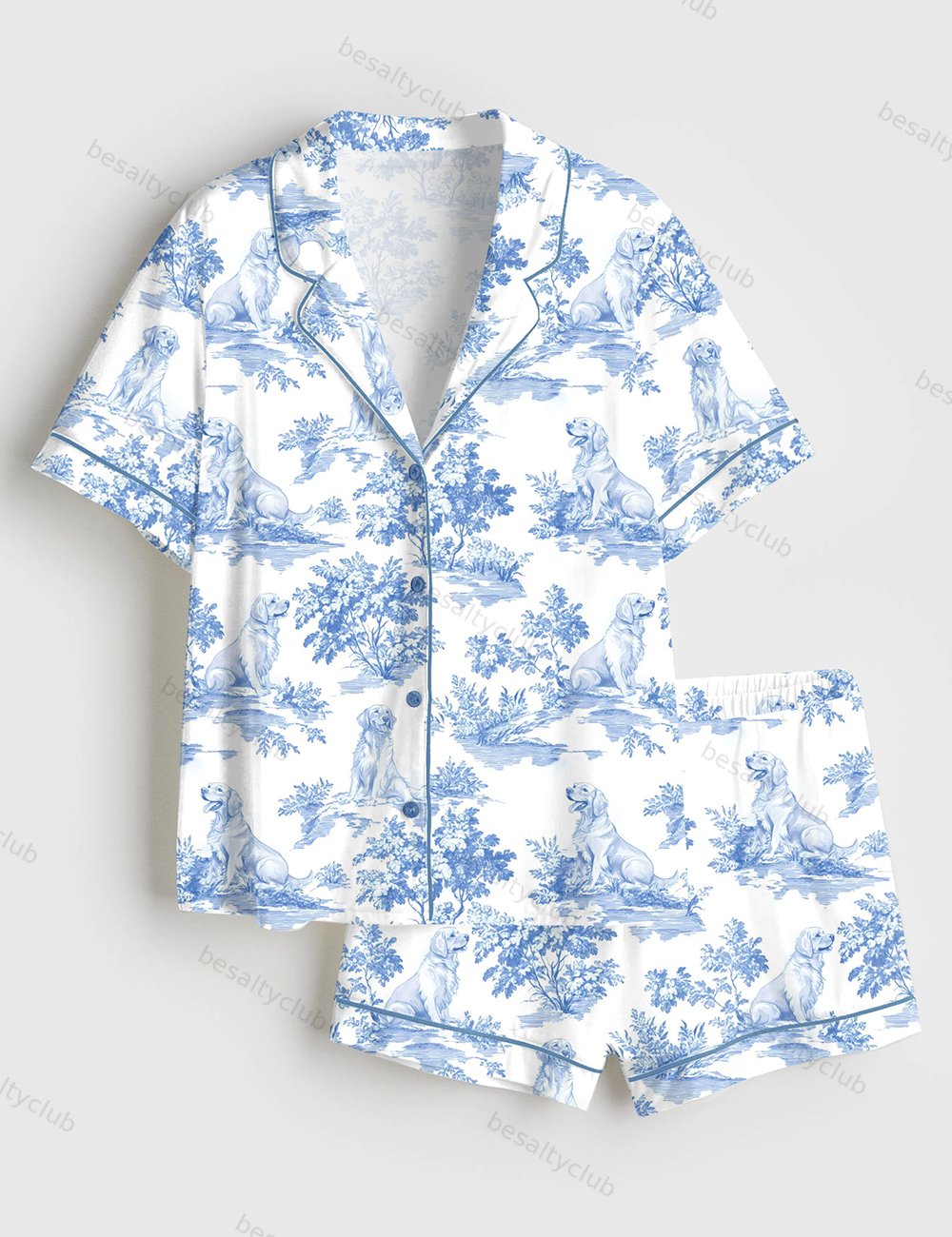 Golden Retriever Dog Lover Short Sleeve Satin Pajama Set