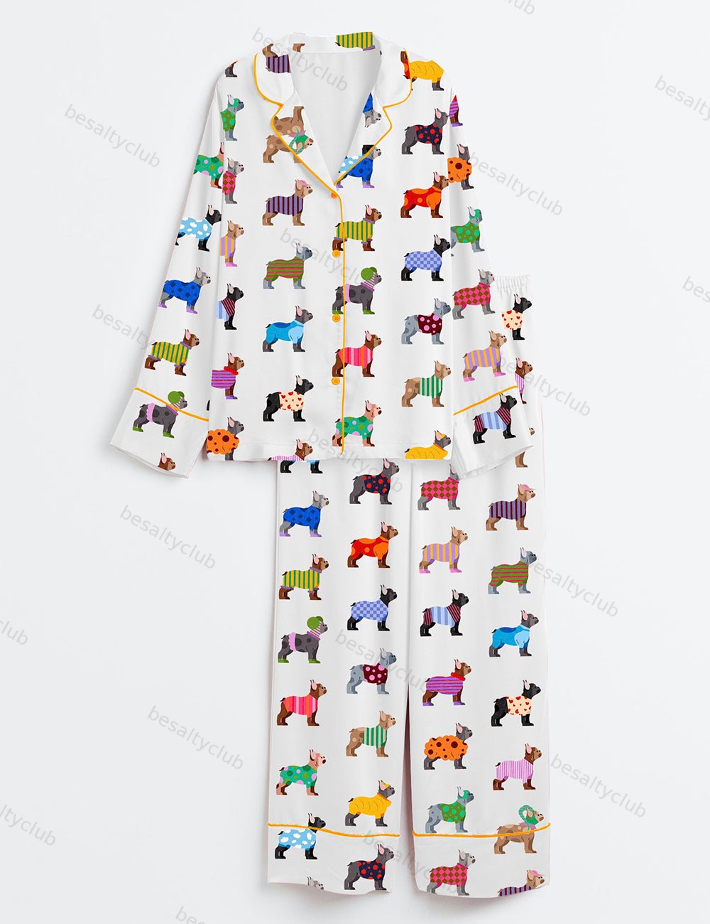 French Bulldog Love Long Sleeve Satin Pajama Set