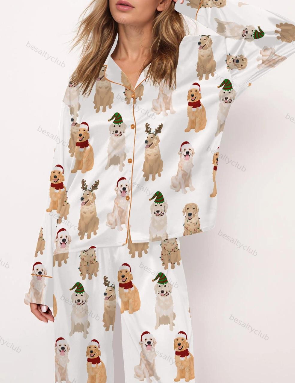 Golden Retriever Christmas Satin Pajama Set