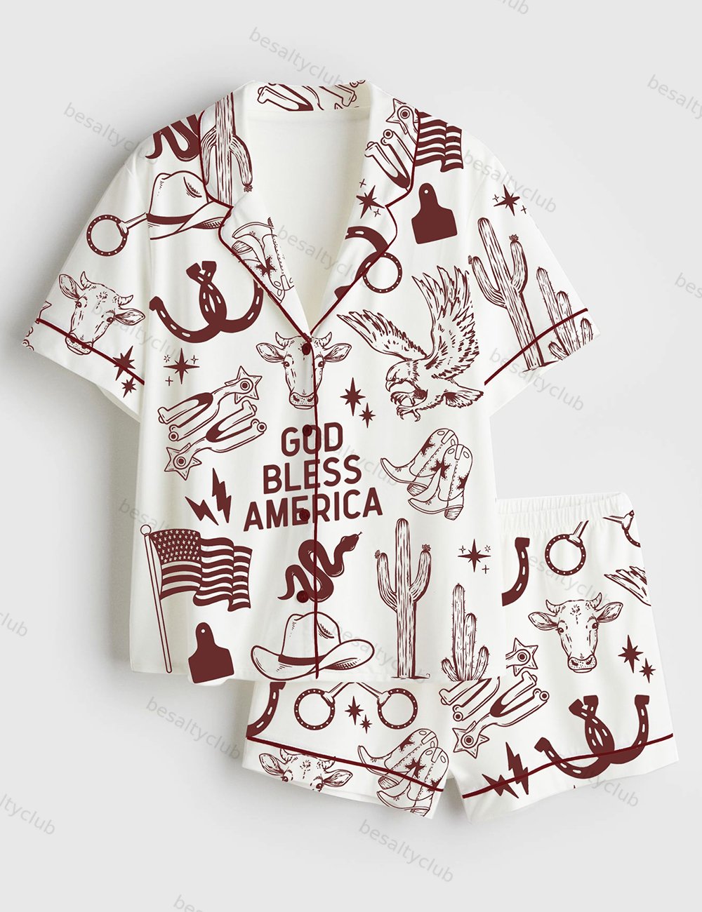 God Bless America Short Sleeve Satin Pajama Set