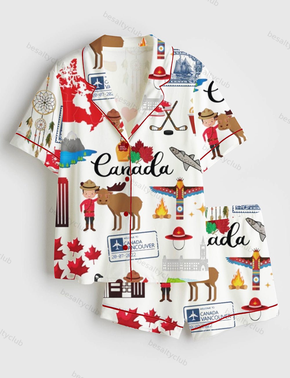 Canada Travel Short Sleeve Satin Pajama Set