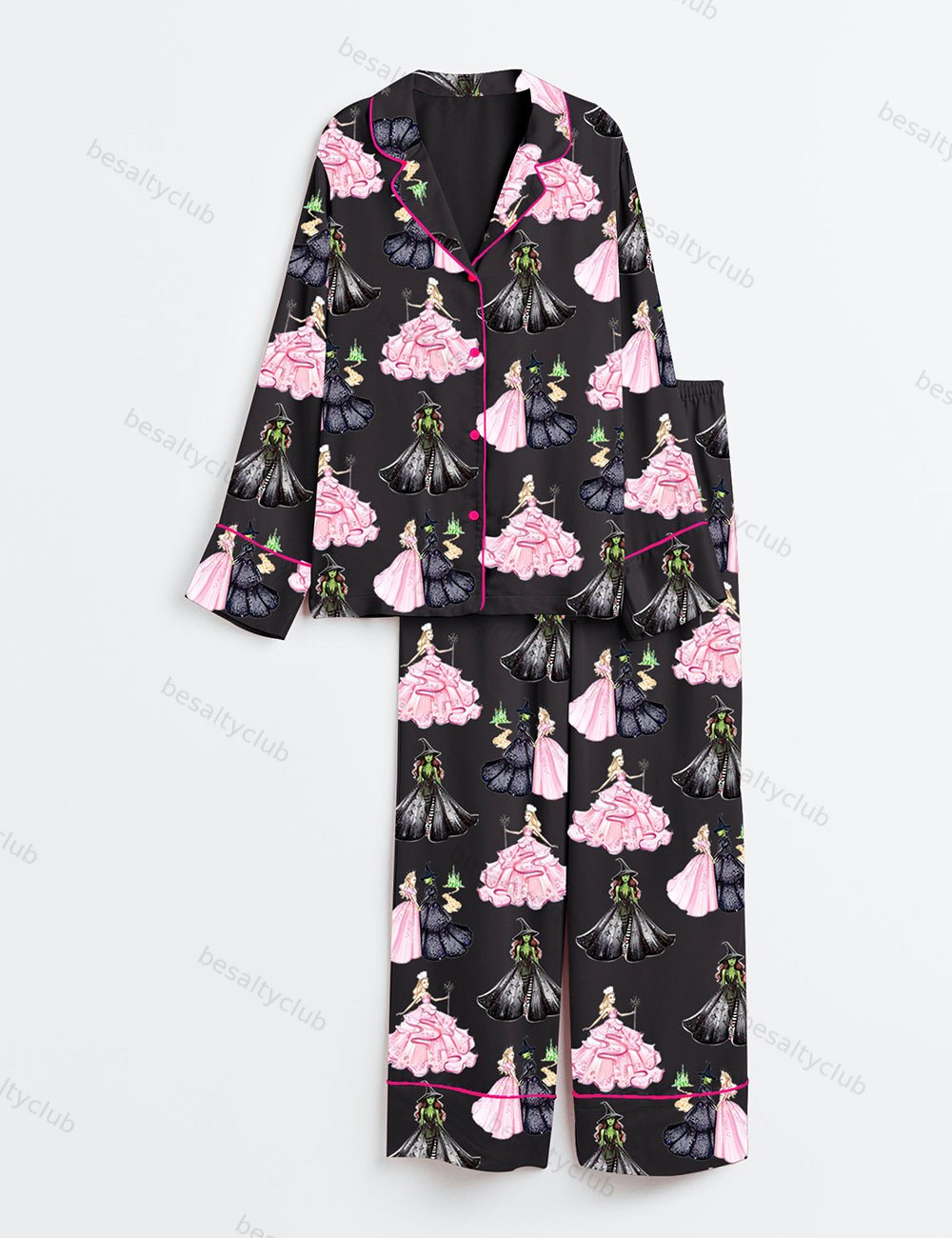 Wicked Print Long Sleeve Satin Pajama Set