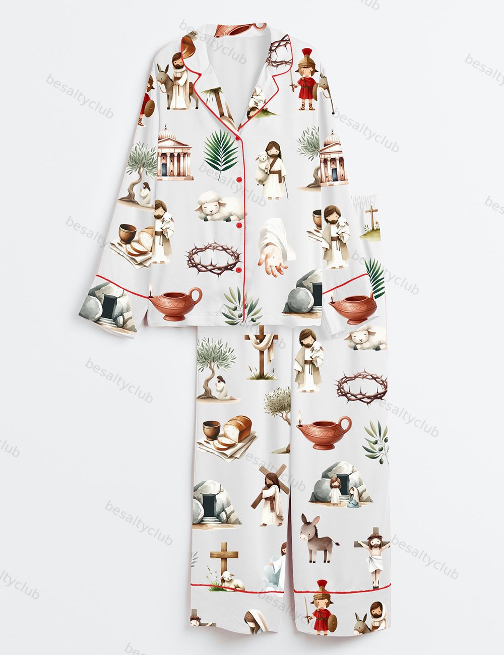 Holy Week Religious Easter Art Long Sleeve Satin Pajama Set