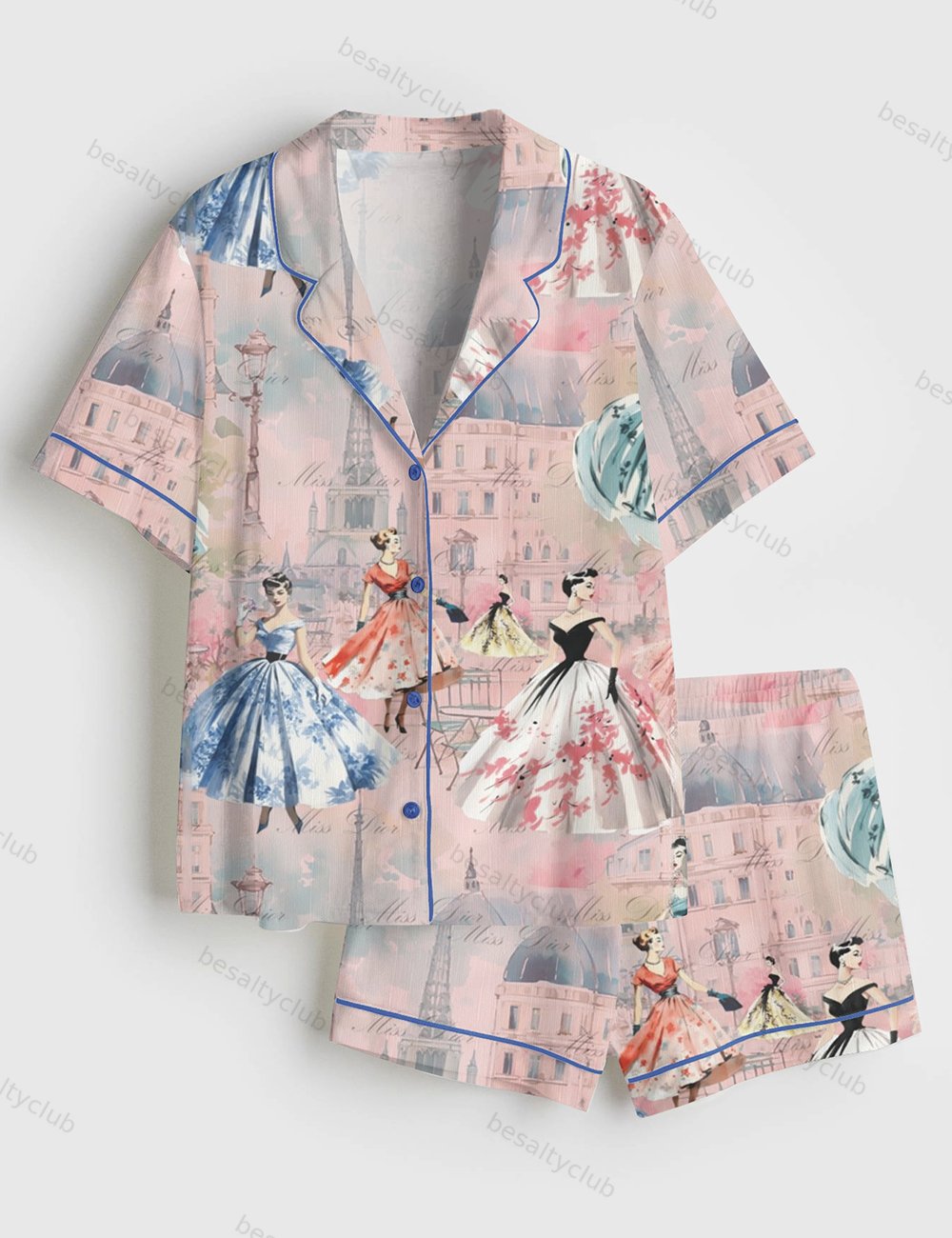 Pink Paris En Vogue Short Sleeve Satin Pajama Set