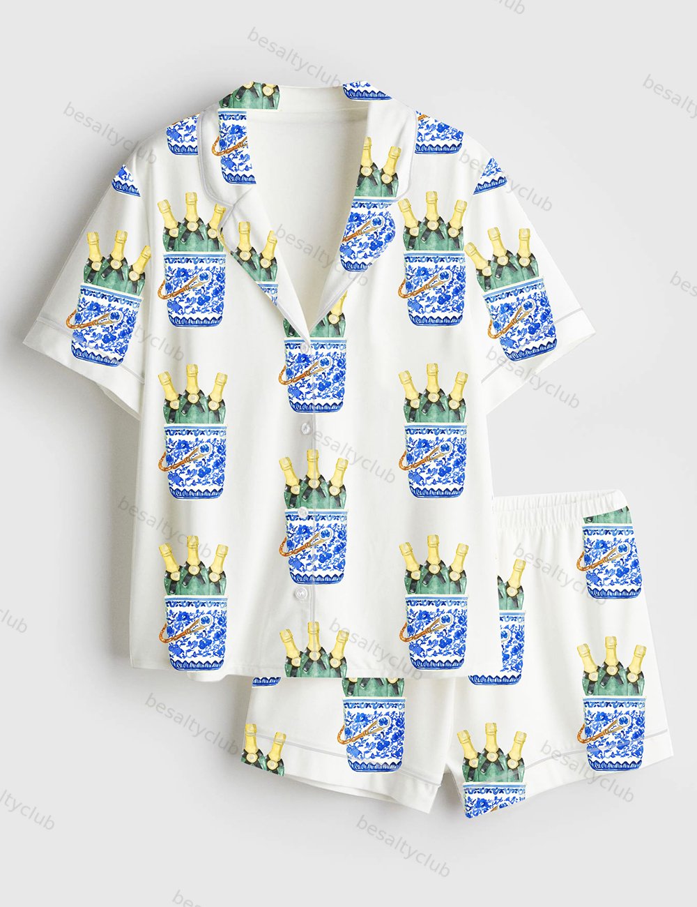 Women's Champagne Coaster More Veuve Please Champagne Veuve Short Sleeve Satin Pajama Set